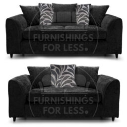 Furnishings For Less UK Zina Black Chenille Fabric 3 + 2 Seater Sofa Suite - thumbnail 1