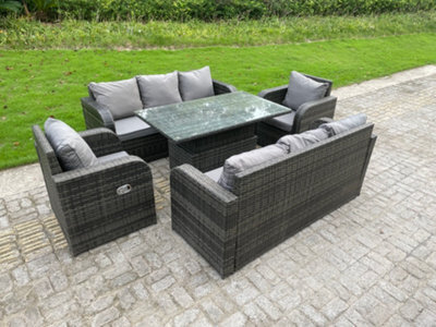 Fimous High Back Rattan Reclining Chairs 3 Seater Lounge Sofa Garden Furniture Set Curved Arm Rising Adjustable Lifting Table - image 1