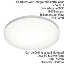Slim Round Led Flush Ceiling Light 22W Cool White Ip44 Sliver Bathroom Lamp - thumbnail 2