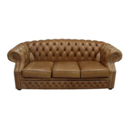 Chesterfield 3 Seater Old English Tan Leather Sofa Bespoke In Buckingham Style - thumbnail 1
