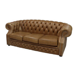Chesterfield 3 Seater Old English Tan Leather Sofa Bespoke In Buckingham Style - thumbnail 2