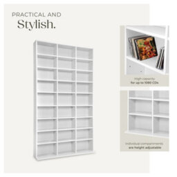 Tectake Cd Shelf Unit Christel - 27 Compartments For Up To 1080 Cds  - White - thumbnail 4