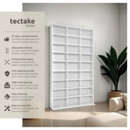 Tectake Cd Shelf Unit Christel - 27 Compartments For Up To 1080 Cds  - White - thumbnail 2
