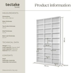 Tectake Cd Shelf Unit Christel - 27 Compartments For Up To 1080 Cds  - White - thumbnail 6