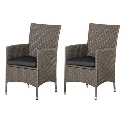 2 Pieces Rattan Garden Chairs, Patio Dining Chairs With Cushions Grey - image 1