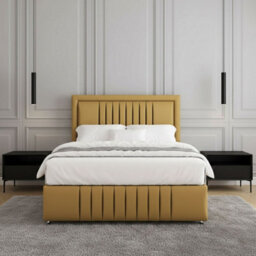 REGIONAL FURNISHINGS Mustard Plush Velvet Upholstered Divan Bed Set 24Inch Headboard & Footboard 2Drawersfootend & Mattress In 4Ft 4Ft6 5Ft 6Ft - thumbnail 2