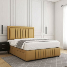 REGIONAL FURNISHINGS Mustard Plush Velvet Upholstered Divan Bed Set 24Inch Headboard & Footboard 2Drawersfootend & Mattress In 4Ft 4Ft6 5Ft 6Ft - thumbnail 3