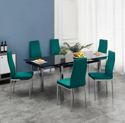Furnizone UK Grande 6-8 Seater Extending Dining Table And 6 Monza Green Velvet Chairs - image 1