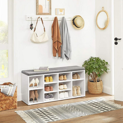 Songmics Wooden Shoe Bench Storage Cabinet Rack Hallway Cupboard Organizer With Seat Cushion 104 X 30 X 48Cm White Lhs10Wt - image 1