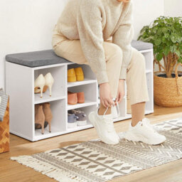 Songmics Wooden Shoe Bench Storage Cabinet Rack Hallway Cupboard Organizer With Seat Cushion 104 X 30 X 48Cm White Lhs10Wt - thumbnail 3