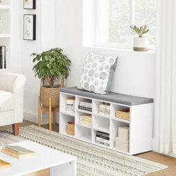 Songmics Wooden Shoe Bench Storage Cabinet Rack Hallway Cupboard Organizer With Seat Cushion 104 X 30 X 48Cm White Lhs10Wt - thumbnail 2