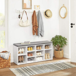 Songmics Wooden Shoe Bench Storage Cabinet Rack Hallway Cupboard Organizer With Seat Cushion 104 X 30 X 48Cm White Lhs10Wt - thumbnail 1