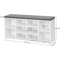 Songmics Wooden Shoe Bench Storage Cabinet Rack Hallway Cupboard Organizer With Seat Cushion 104 X 30 X 48Cm White Lhs10Wt - thumbnail 7