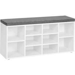 Songmics Wooden Shoe Bench Storage Cabinet Rack Hallway Cupboard Organizer With Seat Cushion 104 X 30 X 48Cm White Lhs10Wt - thumbnail 4