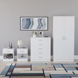 Lassic Vida Designs Riano 4 Piece Bedroom Set (1 Drawer Bedside Chest, 5 Drawer Chest, 2 Door Wardrobe) White (5) - thumbnail 4