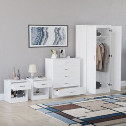 Lassic Vida Designs Riano 4 Piece Bedroom Set (1 Drawer Bedside Chest, 5 Drawer Chest, 2 Door Wardrobe) White (5) - thumbnail 3