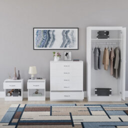 Lassic Vida Designs Riano 4 Piece Bedroom Set (1 Drawer Bedside Chest, 5 Drawer Chest, 2 Door Wardrobe) White (5) - thumbnail 5