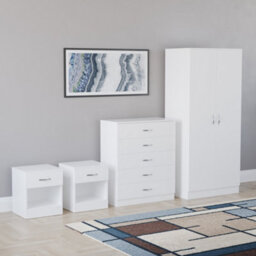 Lassic Vida Designs Riano 4 Piece Bedroom Set (1 Drawer Bedside Chest, 5 Drawer Chest, 2 Door Wardrobe) White (5) - thumbnail 2