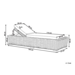 Beliani Sun Lounger With Cushion Palese Reclining Rattan Natural - thumbnail 3