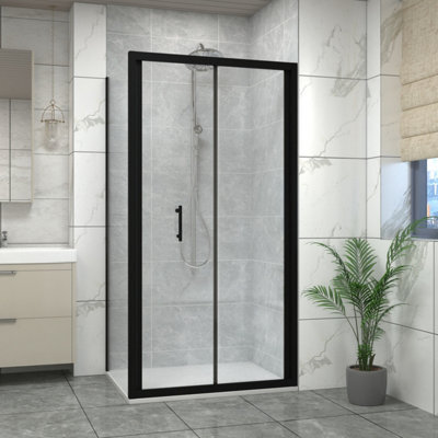 Sundaze Matt Black 1000mm Bi-Fold Door Shower Enclosure With 800mm Side Panel, White Slate Effect Shower Tray & Waste - image 1