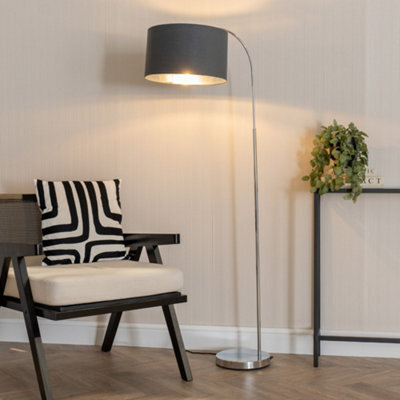 Valuelights Curva Chrome Arched Floor Lamp With Charcoal And Metallic Chrome Inner Drum Lamp Shade & Bulb - image 1