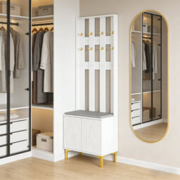 Hygrad Built to Survive Coat Rack Stand With 2 Tier Shoe Storage Bench Clothes Hat Stand Hanger 8 Hooks - thumbnail 1