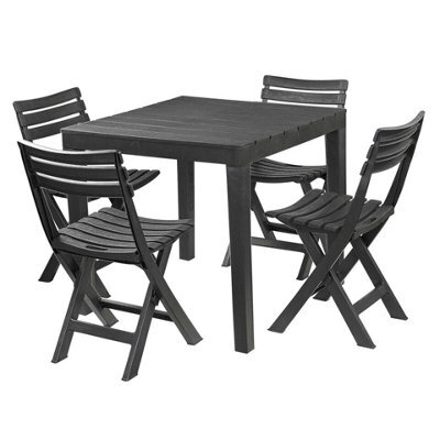 Urbn-Living Urbnlivng 72Cm Height Square Garden Plastic Patio Dining Table & 4 Folding Chairs Outdoor Furniture - image 1