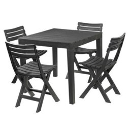 Urbn-Living Urbnlivng 72Cm Height Square Garden Plastic Patio Dining Table & 4 Folding Chairs Outdoor Furniture - thumbnail 3