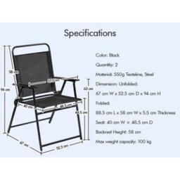 Black 4Pcs Outdoor/ Patio/ Garden/ Backyard Texteline Foldable Dining Chairs - thumbnail 2