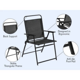 Black 4Pcs Outdoor/ Patio/ Garden/ Backyard Texteline Foldable Dining Chairs - thumbnail 3