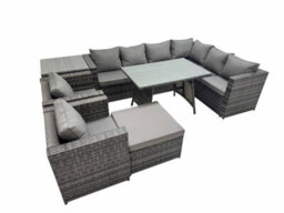 Fimous Rattan Garden Furniture Patio Furniture Sets With Dining Table Big Stool Side Table Dark Grey Mixed - thumbnail 1