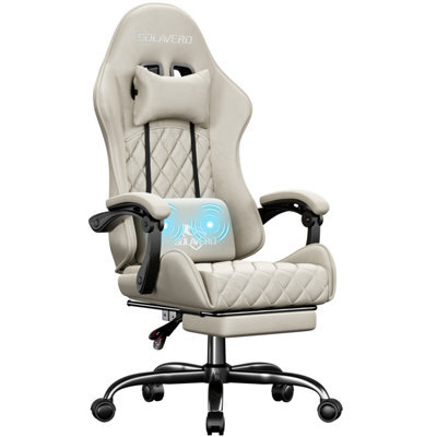 Precision Synergie Fabric Gaming Chair, Massage Computer Chair With Footrest, Lumbar Support & Height Adjustable For Home, Beige - image 1