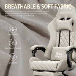 Precision Synergie Fabric Gaming Chair, Massage Computer Chair With Footrest, Lumbar Support & Height Adjustable For Home, Beige - thumbnail 4