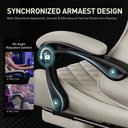 Precision Synergie Fabric Gaming Chair, Massage Computer Chair With Footrest, Lumbar Support & Height Adjustable For Home, Beige - thumbnail 7