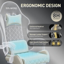 Precision Synergie Fabric Gaming Chair, Massage Computer Chair With Footrest, Lumbar Support & Height Adjustable For Home, Beige - thumbnail 6