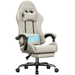 Precision Synergie Fabric Gaming Chair, Massage Computer Chair With Footrest, Lumbar Support & Height Adjustable For Home, Beige - thumbnail 1