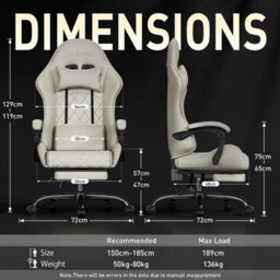 Precision Synergie Fabric Gaming Chair, Massage Computer Chair With Footrest, Lumbar Support & Height Adjustable For Home, Beige - thumbnail 2