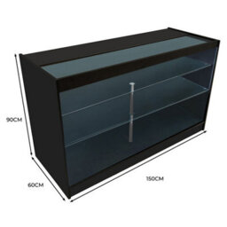 MonsterShop Black Shop Counter Led Light B 1500mm Lockable Sliding Doors 2 Keys Retail Storage Unit Display Showcase Cabinet Reception Desk - thumbnail 5
