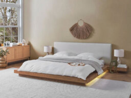 Beliani Bed With Led Faux Leather Zen 180 X 200 Cm (Eu Super King) Natural Ash Wood - thumbnail 2