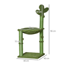 Cat Tree Tower With Sisal Scratch Post Hammock, 96Cm, Green - thumbnail 2