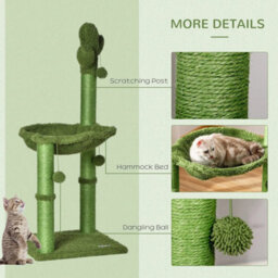 Cat Tree Tower With Sisal Scratch Post Hammock, 96Cm, Green - thumbnail 4