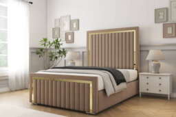 "Sloomy Boston Gold Mink Plush Bed Frame With 50"" Upholstered Headboard 6' Super King" - thumbnail 2
