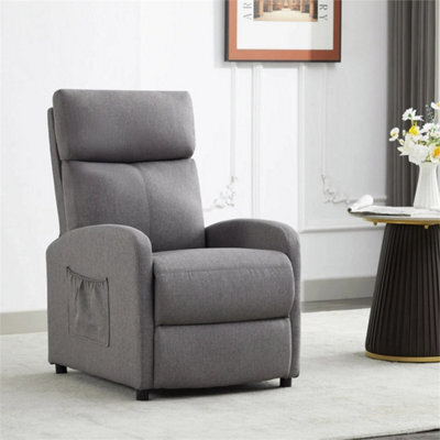 Grey-Linen Fabric Push Back Recliner Chair - image 1