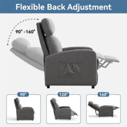 Grey-Linen Fabric Push Back Recliner Chair - thumbnail 5