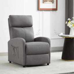 Grey-Linen Fabric Push Back Recliner Chair