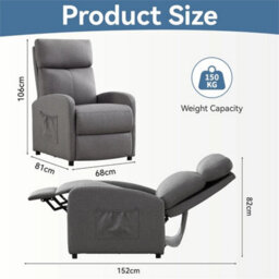 Grey-Linen Fabric Push Back Recliner Chair - thumbnail 2