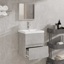 Berkfield Bathroom Cabinet With Mirror Concrete Grey Engineered Wood - thumbnail 3