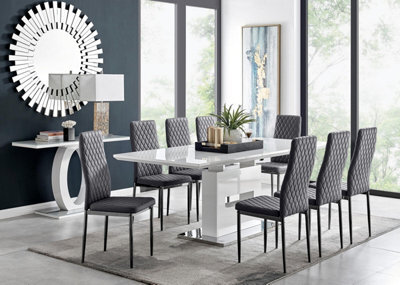 Furniturebox Uk Arezzo Large Extending Dining Table And 8 Grey Velvet Milan Black Leg Chairs - image 1
