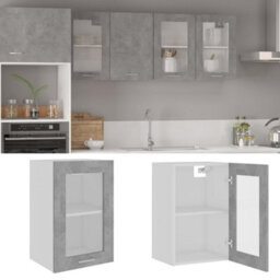 Walplus Hanging Glass Cabinet Lyon Concrete Grey 40X31X60 Cm Engineered Wood