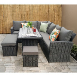 Rosen 9 Seater Black Rattan Garden Dining Set With Storage Bench And Stool - thumbnail 5